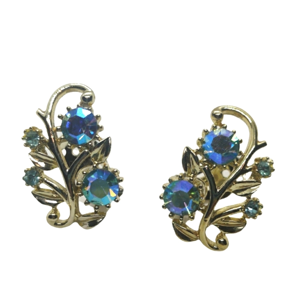 Vintage Coro Aurora Borealis crystal earrings - Picture 2 of 8